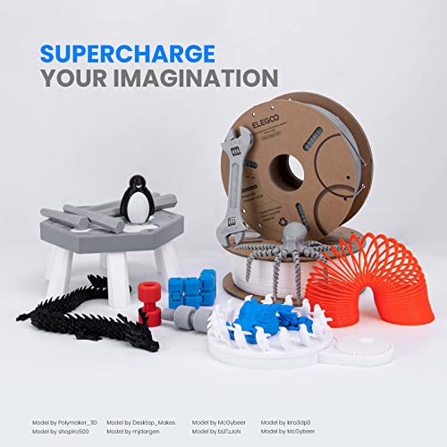 ELEGOO PLA Plus Filament Bundle 10KG, 1.75mm PLA+ Tough 3D Printer Filament Dimensional Accuracy +/- 0.02mm, 1kg Spool(2.2lbs) Black/White/Gray/Red/Yellow/Orange/Dark Blue/Neon Green/Pink/Purple