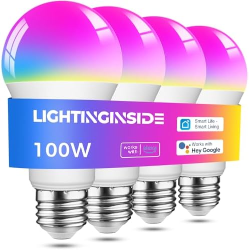 Smart Light Bulbs 100W Equiv., 1350LM 11W Smart Bulb Works with Alexa/Google Home/Smart Life, A19 E26 RGBCW Color Changing, No Hub Required, 2.4G WiFi Bluetooth Bulb, ETL Listed, 4PCS
