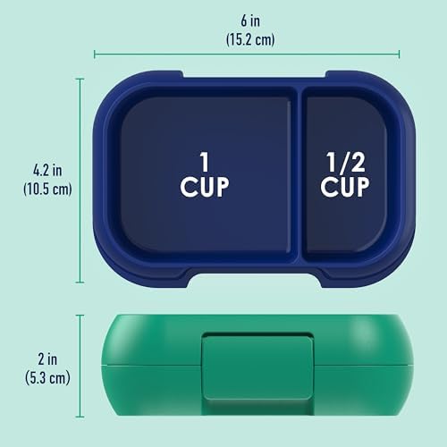 Bentgo Kids Snack - 2 Compartment Leak-Proof Bento Box Container for Snacks and Small Meals, Easy-Open Latch, Dishwasher Safe, BPA-Free for School, Daycare, & Sports - Ideal for Ages 3+ (Green/Navy)