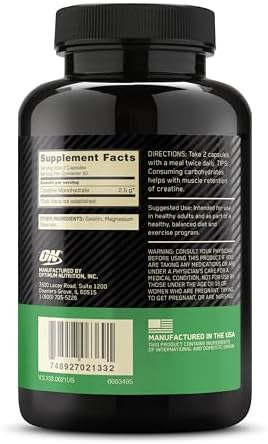 Optimum Nutrition Micronized Creatine Monohydrate Capsules, Keto Friendly, 2500mg, 100 Capsules