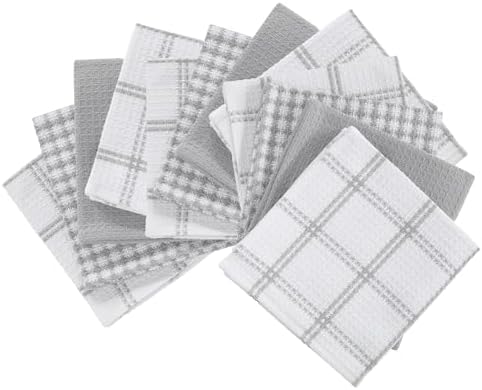 T-fal Premium Waffle Dish Cloths: Highly Absorbent, Super Soft Long Lasting - 100% Cotton, 12"x13" Towel for Cleaning & Drying, (12-Pack), Gray