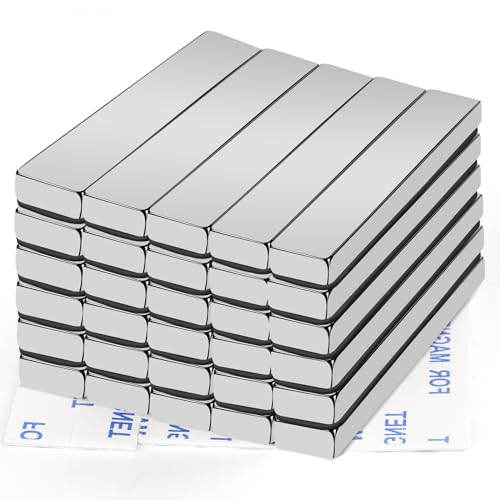 MIKEDE Neodymium Magnets, 30 Pack Super Strong Bar Magnets with Double-Sided Adhesive, Powerful Rare Earth Magnet for Refrigerator, Rectangular Magnet Bar for DIY, Craft - 2.36 x 0.4 x 0.2in
