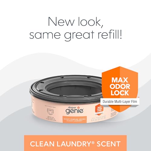 Diaper Genie Bags Refills 270 (Pack of 8) Clean Laundry Scent | Diaper Pail Refills with Max Odor Lock | Holds up to 2160 Newborn Diapers