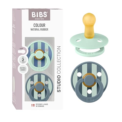 BIBS Pacifiers - Colour Studio 2 Pack | Round Nipple Baby Pacifier | BPA Free Natural Rubber Latex Soother | Made in Denmark | Size 6+ Months | Block Nordic Mint Petrol