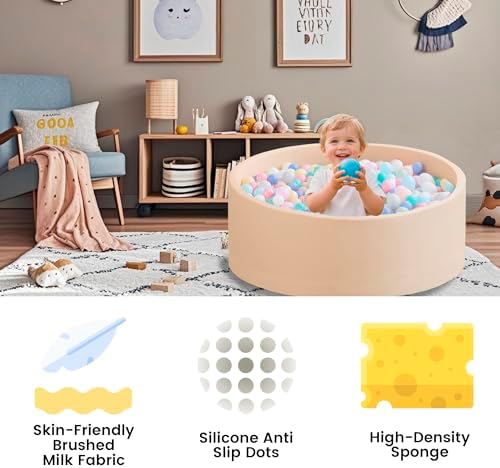 Ball Pit for Toddlers 35.43''x11.81 Baby Ball Pit Soft Memory Foam Ball Pool Round Kids Ball Pit Indoor and Outdoor Game Kids Play Ball Pool Ideal Gift for Girls and Boys (Beige, NO Balls)