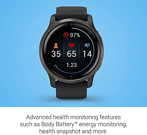 Garmin Venu 2, GPS Smartwatch with Advanced Health Monitoring and Fitness Features, Slate Bezel with Black Case and Silicone Band , 27.9 mm (Renewed)