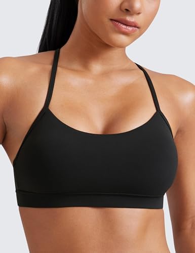 CRZ YOGA Butterluxe Womens Y Back Sports Bra - Padded Racerback Low Impact Spaghetti Thin Strap Workout Yoga Top