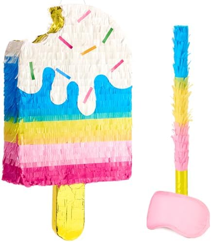 WERNNSAI Ice Cream Piñata - Sweet Summer Birthday Party Decorations Kids Colorful Popsicle Pinata with Blindfold and Bat for Summer Ice Cream Party Supplies Baby Shower Carnival Game