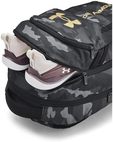 Under Armour Unisex-Adult Hustle 6.0 Backpack, (001) Black/Black/Metallic Gold, One Size Fits Most