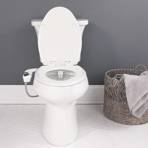 Bio Bidet SlimEdge Simple Bidet Toilet Attachment in White with Dual Nozzle, Fresh Water Spray, Non Electric, Easy to Install, Brass Inlet and Internal Valve