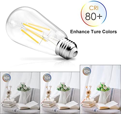 Ascher Vintage LED Edison Bulbs, 6W, Equivalent 60W, Non-Dimmable, High Brightness Cool White 4000K, ST58 Antique LED Filament Bulbs with 80+ CRI, E26 Medium Base, Clear Glass, Pack of 6