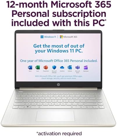 HP Touchscreen Laptop Computer for College Student Home Study, 1-Year Office, 16GB RAM, 512GB PCIe SSD, Intel Processor, 14 inch, WiFi 6, Bluetooth, HDMI, Windows 11 Home S, Pale Gold