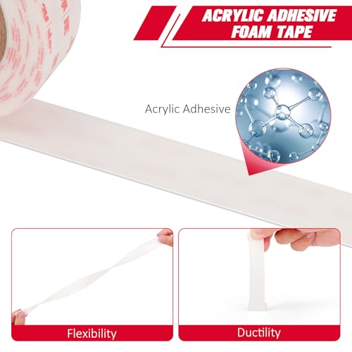 3M Double Sided Tape Heavy Duty 2''x15.4Ft VHB 0.043in Thick Mounting White 4950 Adhesive Waterproof Heat Resistant Foam Tape for Automotive Window Door and Sign Deco Nameplates Indoor Outdoor