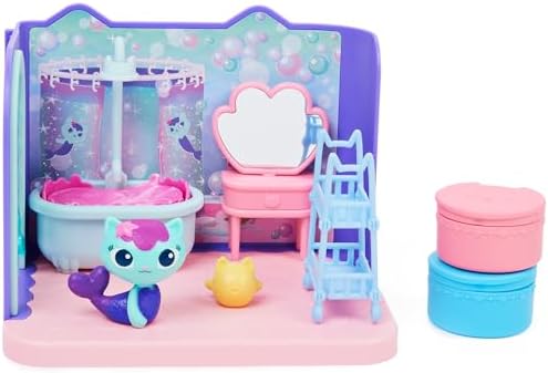 Gabby's Dollhouse, Primp and Pamper Bathroom with Mercat Figure, 3 Accessories, 3 Furniture and 2 Deliveries, Kids Toys for Ages 3 and up