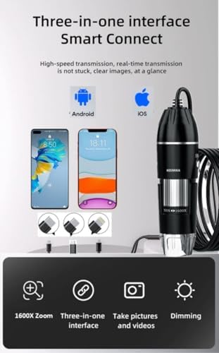 USB Digital Microscope, 50x-1600x Magnification Handheld, 1440P HD 8 LED Lights, Portable Pocket Microscope, Compatible with iOS and Android Devices, 2MP Magnifier Microscopes Camera for Adults, Kids