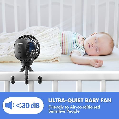 WiHoo Portable Stroller Fan, 11H Ultra-long Battery Life 3 Speed 360°Rotate, USB Rechargeable or Battery Operated Cooling Clip On for Baby Crib Travel Car Seat Black