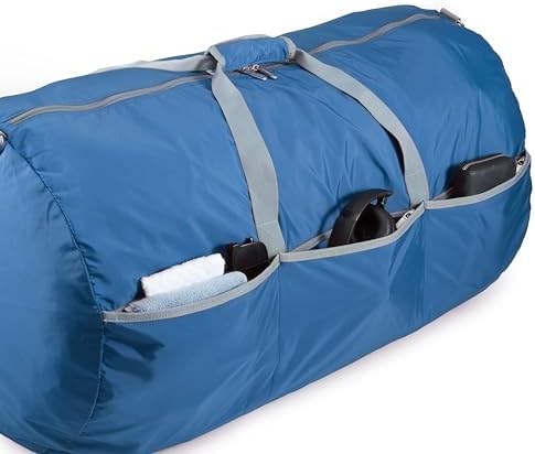 Amazon Basics 32" Extra Large Foldable Duffle Bag for Travel & Storage, with Exterior/Interior Zippered Pockets, Lightweight/Durable Nylon Material, 50-LBS Capacity, 9254 Cubic Inch (150L), Navy Blue