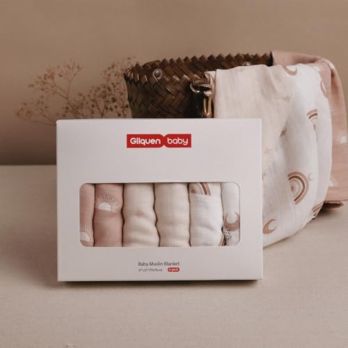 GLLQUEN BABY Receiving Blanket Boy Cotton Muslin Swaddle Blankets Girl Newborn Squares Breathable & Soft Thin Baby Blankets Cloths Double Absorbent Infant Swaddling Wrap - 6 Pack (Sun)