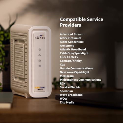 ARRIS (SB8200) - Cable Modem - Fast DOCSIS 3.1 32x8 Gigabit Cable Modem , Approved for Comcast Xfinity, Cox, Charter Spectrum, & more | 1 Gbps Max Internet Speed, 4 OFDM Channels - (No Built-in Wifi)