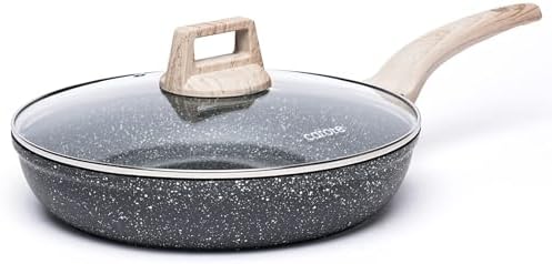 CAROTE Non Stick Frying Pan Skillet, Nonstick Granite Fry Pan with Glass Lid, Egg Pan Omelet Pans, Stone Cookware Chef's Pan, PFOA Free (Classic Granite, 10-Inch)