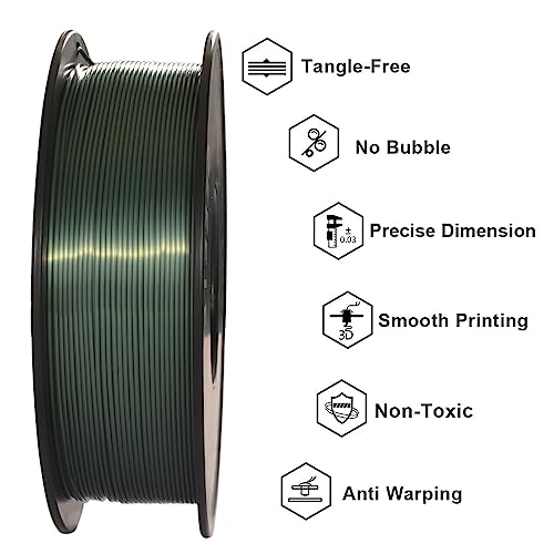 Geeetech Silk PLA Filament 1.75mm for 3D Printer, Dark Green Metal-Like Shiny PLA Filament 1kg (2.2lbs) Spool, Dimensional Accuracy +/- 0.02 mm,Metallic Silk Bronze