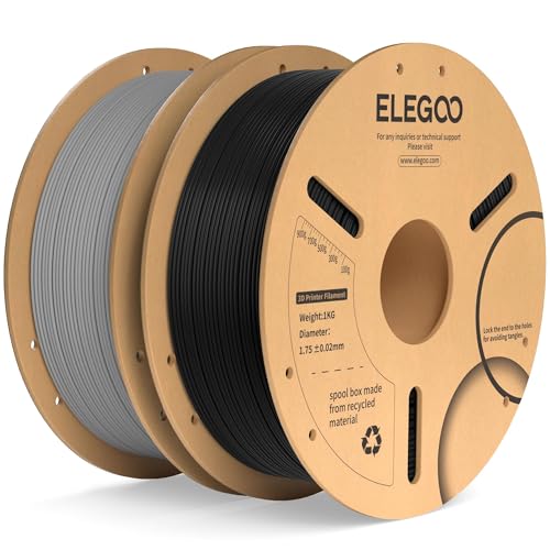 ELEGOO PLA Plus Filament 1.75mm Black & Gray 2KG, PLA+ Tougher and Stronger 3D Printer Filament Dimensional Accuracy +/- 0.02mm, 2 Pack 1kg Spool(2.2lbs) Fits for Most FDM 3D Printers