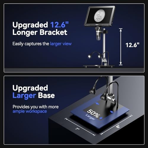 TOMLOV DM9 Max Digital Microscope: 20MP 10.1" 1500X HD IPS HDMI Coin Microscope Magnifier for Error Coins with Screen, LCD Soldering Microscopes for Adults, 10 LED Lights, PC/TV Compatible, 64GB