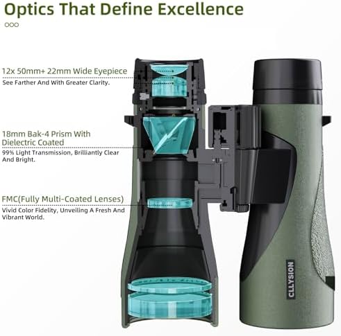 12X50 Professional Binoculars for Adults High Power with Phone Adapter, HD Binoculars with BaK4 prisms, Super Bright Lightweight & Waterproof Binocular Perfect for Bird Watching, Hunting, Stargazing