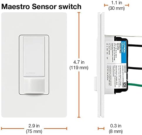 Lutron Maestro Motion Sensor Light Switch Indoor for Bathroom, Garage, Laundry Room, Any Bulbs, Occupancy Vacancy Sensor, Single-Pole, MS-OPS2-WH, White