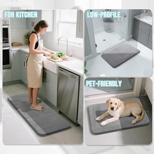 Yimobra Memory Foam Bath Mat, Super Soft Absorbent Bathroom Rug Non Slip 31.5x20 Inch, Quick Dry, Machine Washable Floor Carpet for Tub Shower, Home Decor Accessories, Gray