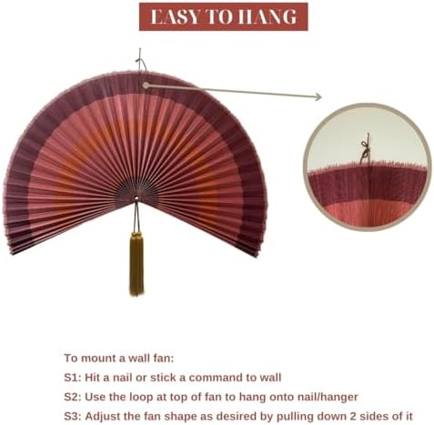 Fan Wall Decor,Japanese Wall Fan Decor,Large Bamboo Fan Wall Art For Boho Hanging Headboard,Decorative Folding Fan For Over Bed Decorations,Large Wall Dcor (Terracotta, 48inch)