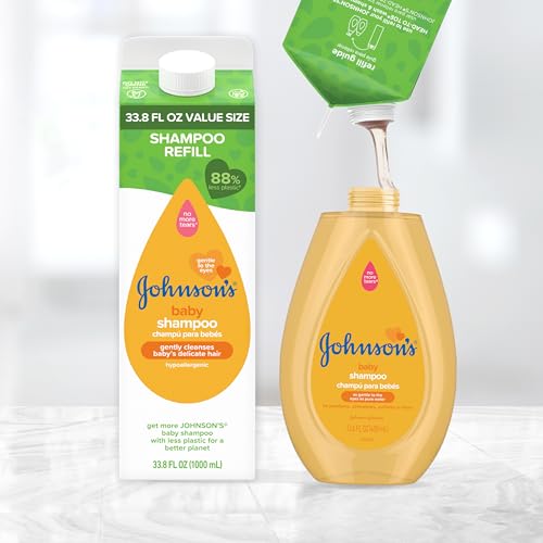 Johnson's Baby Shampoo, Hypoallergenic, Tear-Free for Baby's Delicate Scalp & Skin, Gently Washes Away Dirt & Germs, Paraben-Free, Value Size Refill, 33.8 fl. oz (Pack of 2)