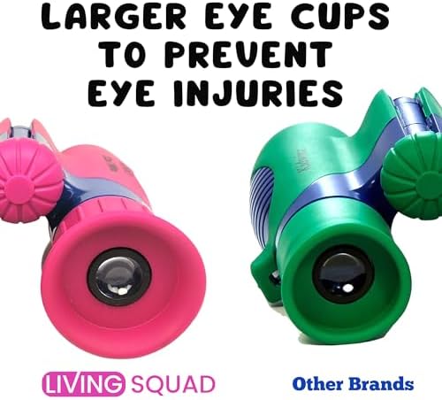 Kids Binoculars 8x21 Pink- Girls Age 3-12, Shock Proof Compact Binoculars for Kids Set- Neck Strap, Compass, Carabiner, Case- High-Resolution Optics Child Gift Toy for Bird Watching, Hiking, Spy