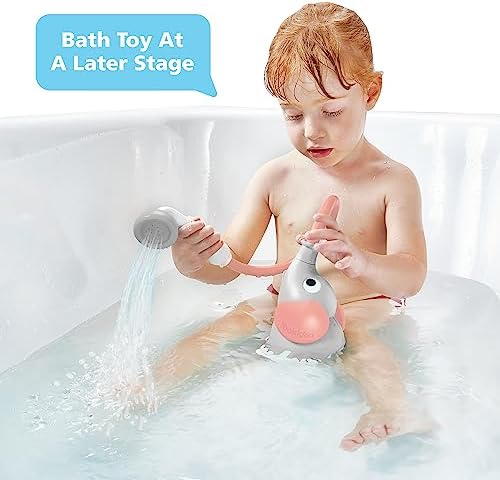 Yookidoo Baby Bath Shower Head - Elephant Bath Toy and Trunk Spout Rinser - for Newborn Babies in Tub Or Sink (Pink)