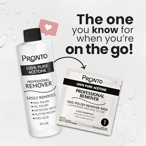 Pronto Pure Acetone Nail Polish Remover Pads, Individual 100 Pcs Nail Soak Off Pads for Gel Nail Polish, Nail Polish Remover Wipes for Quick Professional Nail Polish Removal Nail Pad For Salon & Home