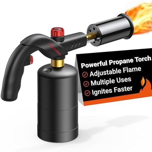 Powerful Propane Torch, Kitchen Cooking Torch, Culinary Torch Lighter, Adjustable Blow Torch for Sous Vide Searing Steak, BBQ, Grill, Campfire Charcoal Starter (Propane Tank Not Included)