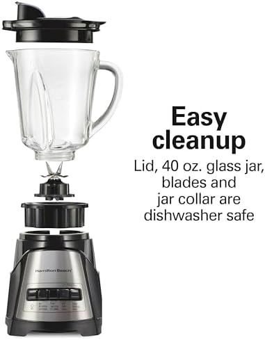 Hamilton Beach Power Elite Wave Action Blender For Smoothies, 40 Oz Glass Jar, 12 Functions Including Puree, Crush Ice, 700 Watts - Black (58148A)