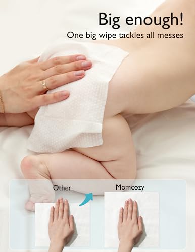 Momcozy Baby Wipes-Extra Large Size Design, 99% Water Based, Unscented & Hypoallergenic, Cleansing & Moisturizing Baby Wipes for Sensitive Skin, 12 Flip-Top Packs (720 Wipes Total)