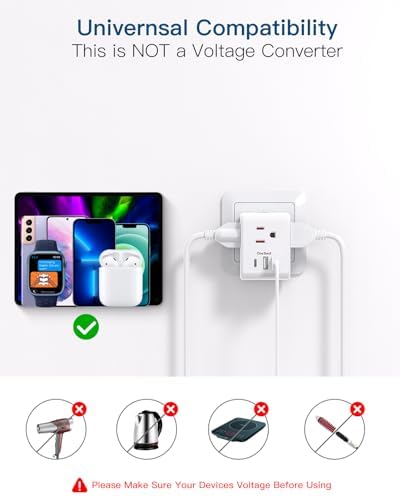 2 Pack Italy Travel Plug Adapter, Type L Italy Power Adapter with 3 American Outlets 3 USB Ports(1USB C), 6 in 1 Travel Outlet Adaptor, 3 Prong Grounded Plug for USA to Italy Chile Uruguay Italian