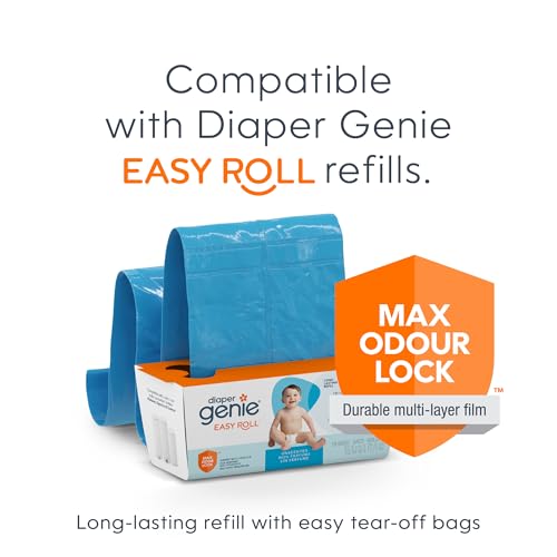 Diaper Genie Platinum Pail (Lilly White) is Made of Durable Stainless Steel and Includes 1 Easy Roll Refill with 18 Bags That can Last up to 5 Months.