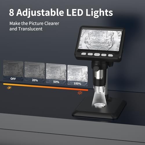 Microscope, 1000x Coin Magnifier, 1080P Coin Microscope with Lights, LCD Digital Magnifying Glass, Photo and Video Capability, Support PC View Windows and MacOS, Ideal for Coin and Jewelry Collectors