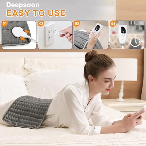 Heating Pad-Electric Heating Pads for Back,Neck,Abdomen,Moist Heated Pad for Shoulder,Knee,Hot Pad for Arms and Legs,Dry&Moist Heat & Auto Shut Off(Charcoal Gray, 12''×24')