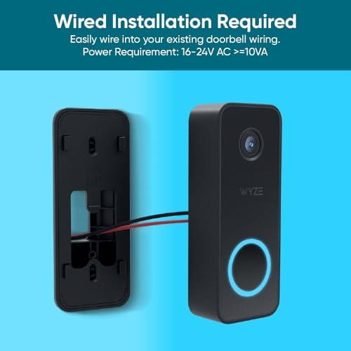WYZE Doorbell Camera v2, 2K Security Video Doorbell with Color Night Vision, 2-Way Audio, 24/7 Video Recording*, Package Monitor, Works with Alexa & Google Assistant, Wired. Free Expert Setup
