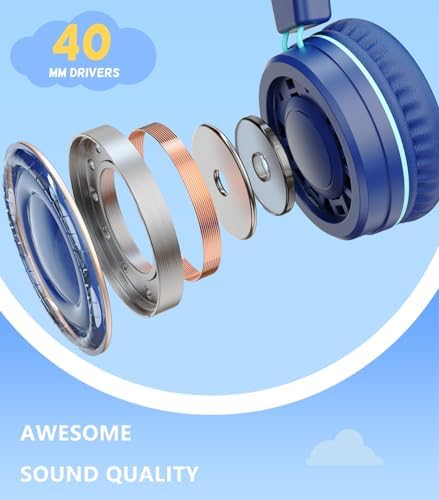 Upgrade USB Type C Kids Headphone for School, 94dB Safe Volume Limited, HD Stereo Sound, Foldable Lightweight On-Ear Headphones for Boys/Girls/Students/Tablet/Travel (Dark Blue)