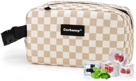Small Cooler Bag Freezable Lunch Bag for Work School Travel,Small Lunch Bag,insulated snack bag For Adults/Kids,Mini Cooler,Lunch bag small Fit For Yogurt(Khaki Checkerboard)