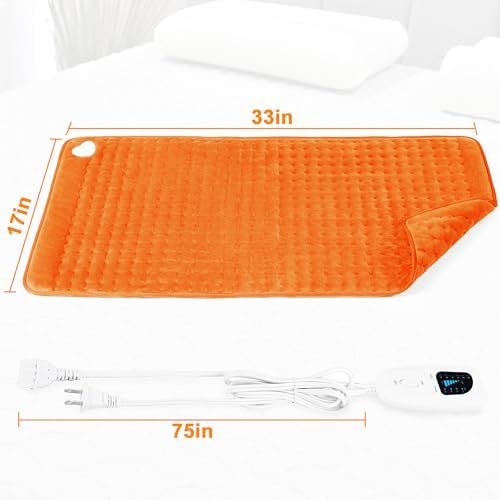Heating Pad-Electric Heating Pads for Back,Neck,Abdomen,Moist Heated Pad for Shoulder,Knee,Hot Pad for Arms and Legs,Dry&Moist Heat & Auto Shut Off(Orange, 33''×17'')
