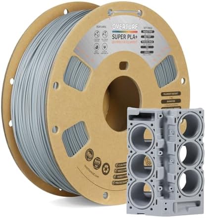 OVERTURE Super PLA+ Filament 1.75mm, Toughness Enhanced PLA Plus, Cardboard Spool, 1kg Filament (2.2lbs), Dimensional Accuracy +/- 0.02 mm (Light Gray)