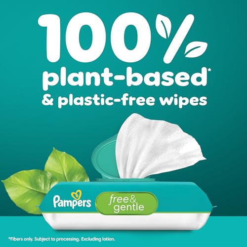Pampers Baby Wipes, Free & Gentle, Hypoallergenic and Unscented Wipe, 100% Plant Based, Plastic-Free for Babies, 936 Total (12 Flip-Top Packs)