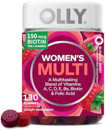 OLLY Women's Daily Multivitamin Gummy, Vitamins A, D, C, E, Biotin, Folic Acid, Adult Chewable Vitamin, Berry Flavor, 65 Day Supply - 130 Count
