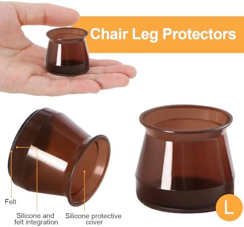 32 Pcs Silicone Chair Leg Floor Protectors for Hardwood Floors, Brown Felt Bottom Chair Leg Covers, Free Moving Table Leg Covers, Stool Leg Protectors Caps(Large fit : 1.3'' - 2'')